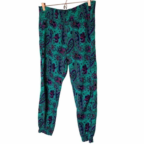 EUC Aerie Green Printed Smocked Pants Medium - Picture 1 of 5